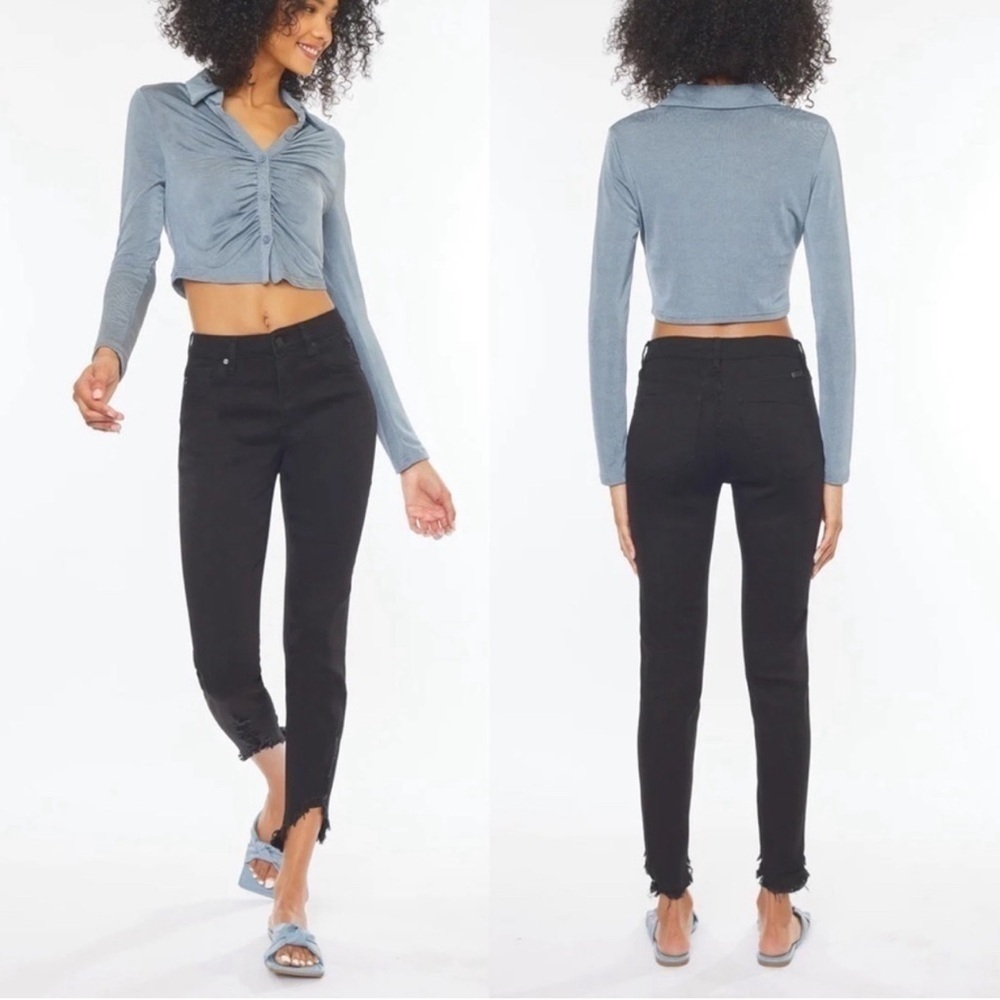 Kancan Brielle High Rise Skinny Ankle Black Denim Distressed Jeans High Rise 25